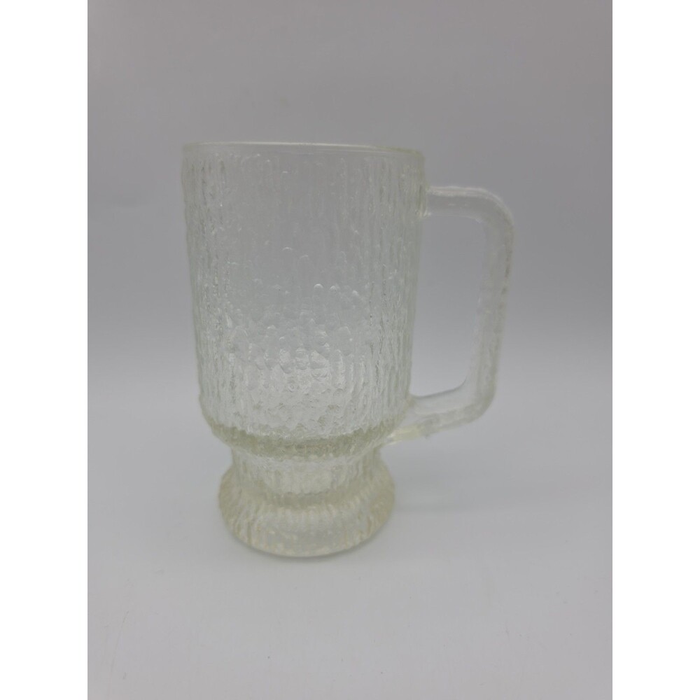 Vintage MCM Indiana Glass Crystal Ice Tree Bark Frosted Textured Mug